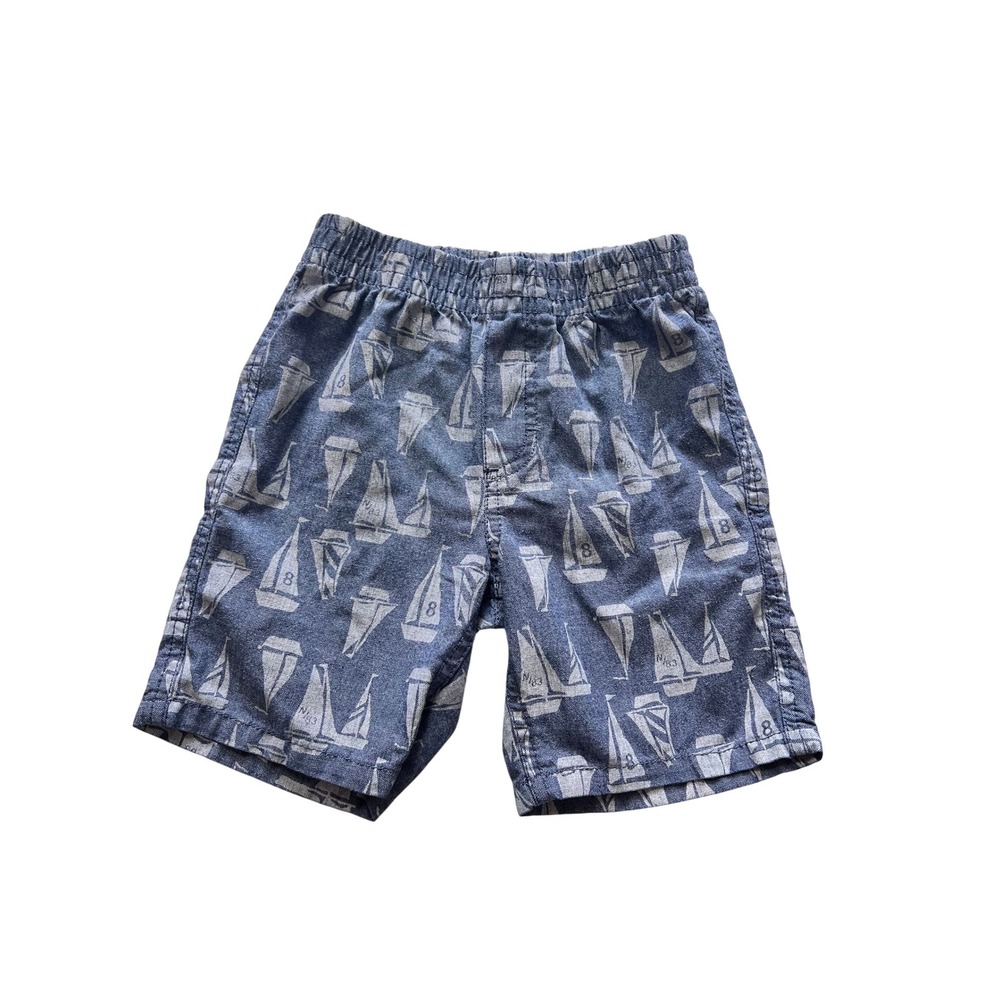 Nautica Boys Blue Sailboat Print Elastic Waist Chambray Bermuda Shorts 4T